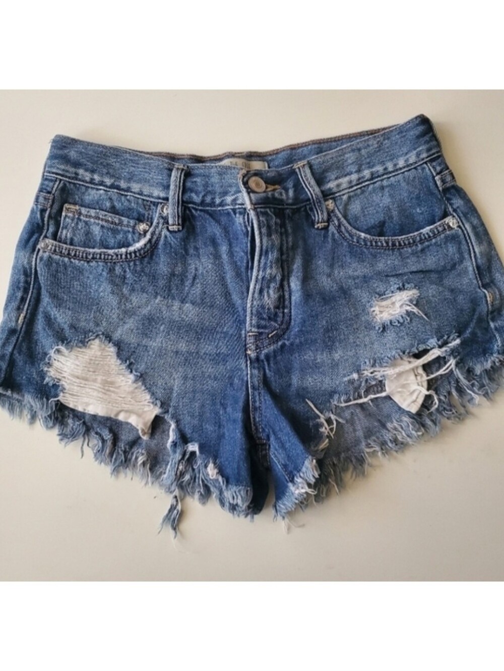 Free People We The Free Distressed Cut Off Jean Shorts 24 Denim